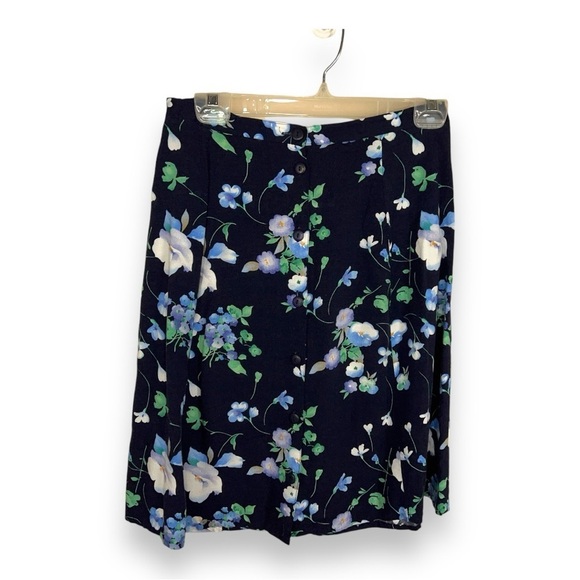 XS VINTAGE BLUE FLORAL SKIRT BUTTON FRONT COLORFUL 90s - Picture 1 of 8